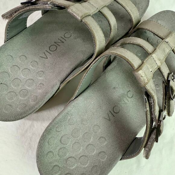 Vionic Women's 8 Pewter Gray Leather Strappy Slide On Comfort Sandals Walking - Picture 10 of 10